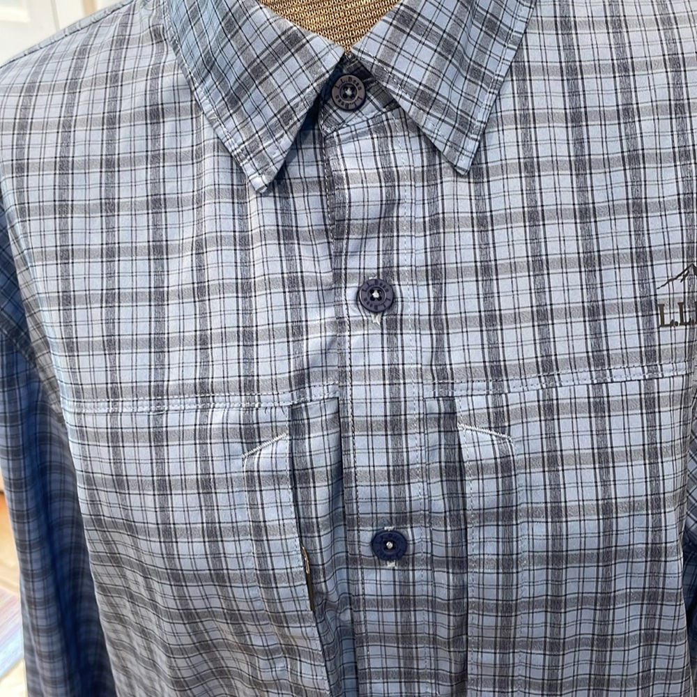 LL Bean Sun blocking  UPF 50 blue plaid 
long sleeve lightweight shirt